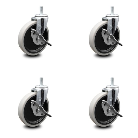 Service Caster 5 Inch Thermoplastic Wheel 3/8 Threaded Stem Caster Set with Brakes SCC, 4PK SCC-TS05S510-TPRS-SLB-381615-4